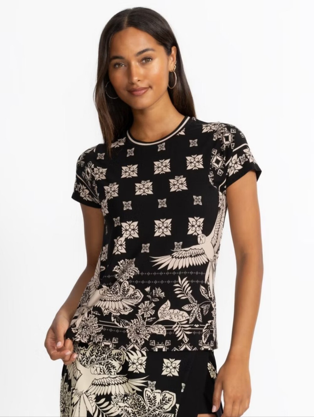 Johnny Was Top Womens S Parrot Bird Floral Janie Favorite Boxy Tee Tropical Boho